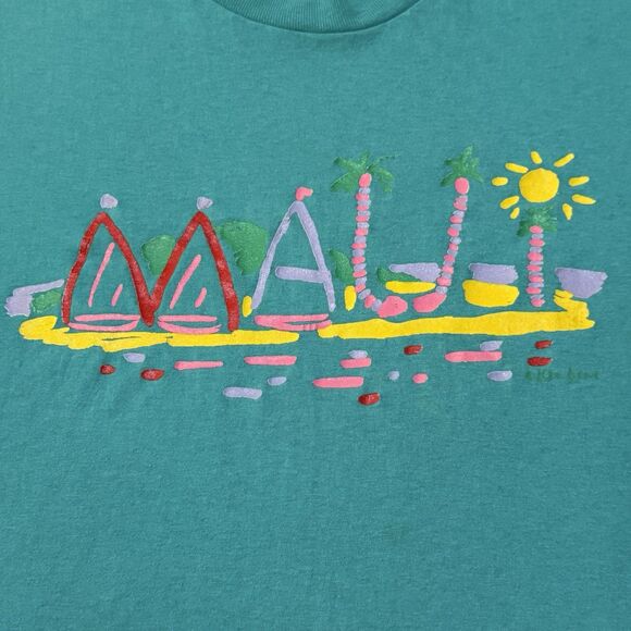 Vintage 90s Ken Done Maui Hawaii Beach Graphic Teal Short Sleeve Shirt Size XL - Picture 3 of 5